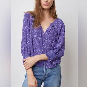 Rails Mariah top in the Static Leopard print. Button-Front Peasant Blouse